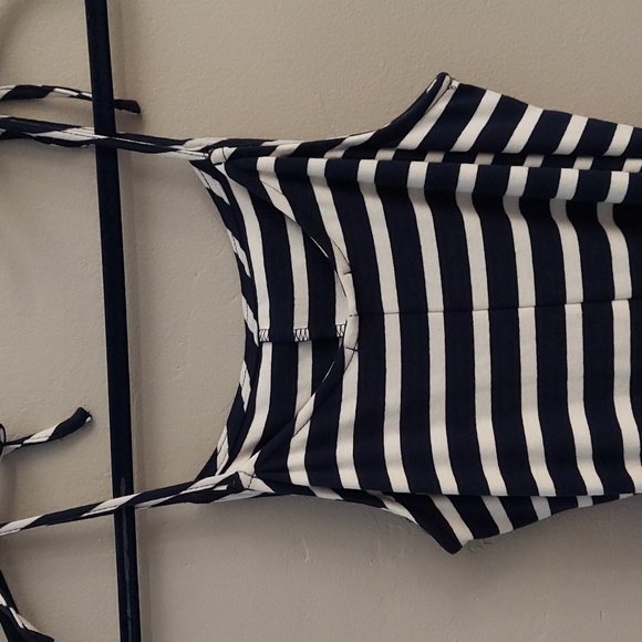 MONTEAU Navy and White Striped Sleeveless Jumper With Waist Sash - Picture 7 of 11